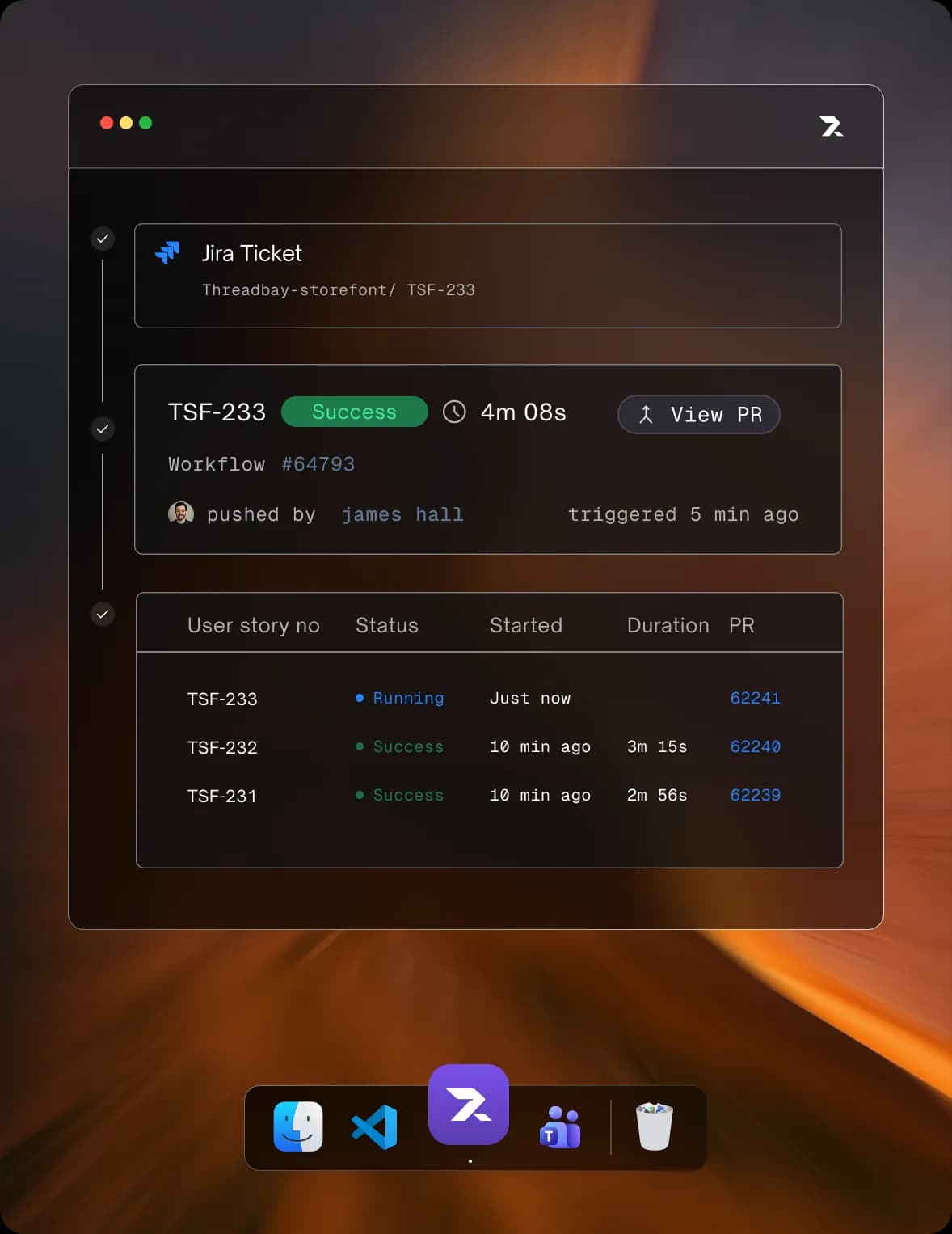 Agentic execution preview showing spec-to-PR pipeline